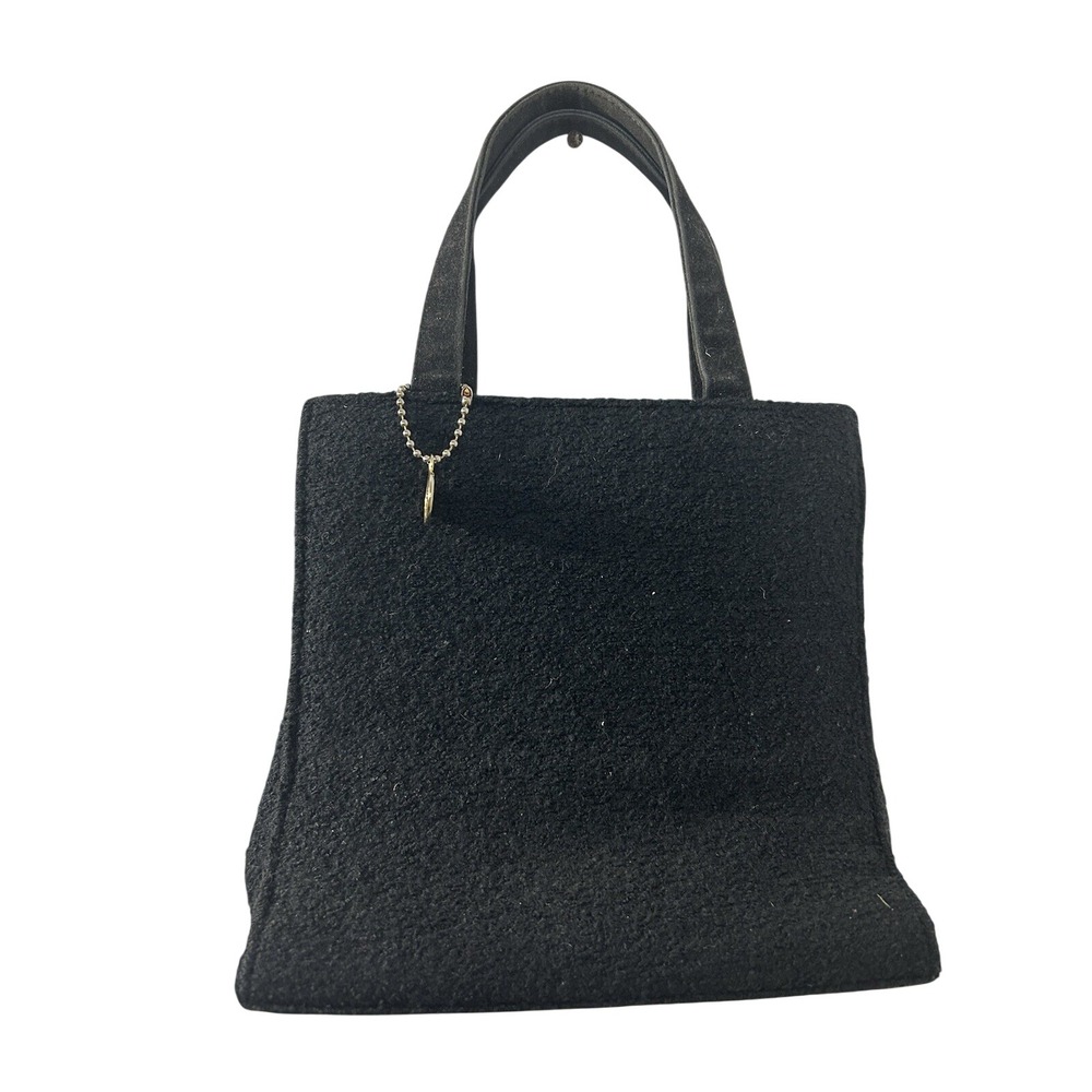 Giorgio Beverly Hills Solid Tote Bag S Black Textured Gold Charm 90s Minimalist